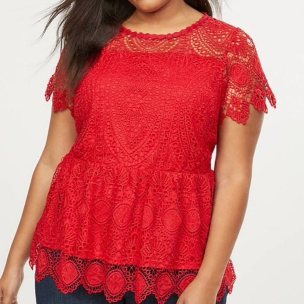 Lane Bryant Venetian Red Scalloped Lace Peplum Top Shirt Blouse 16W NWT